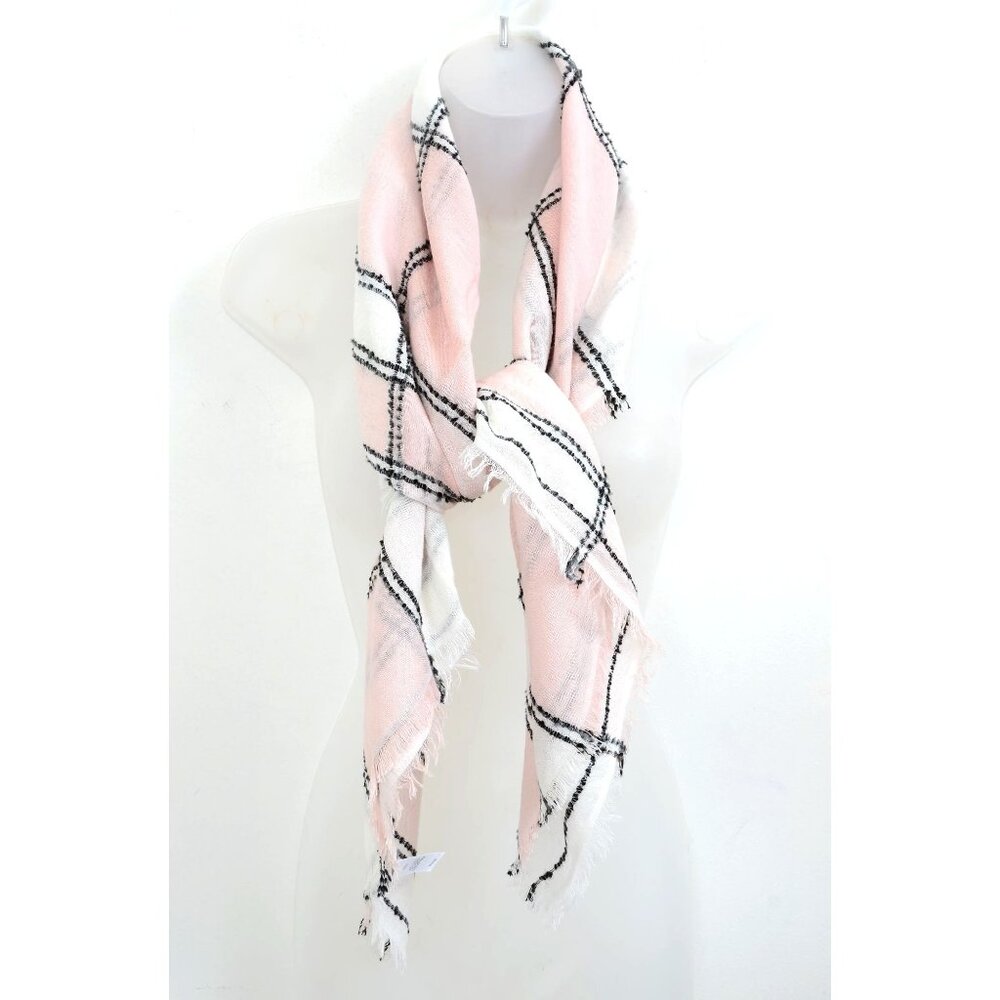 J.Jill Soft Cotton Pink Plaid Scarf Sarong Neck-wrap Preppy Office Career Winter